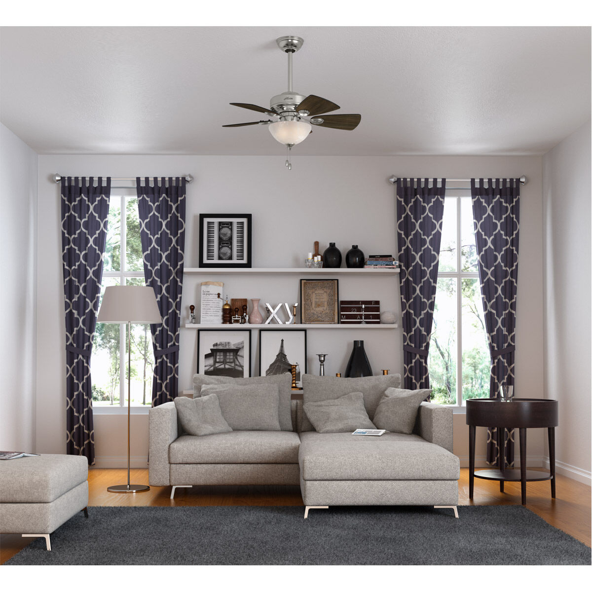 Watson 34 inch Brushed Nickel with Dark Walnut/Cherry Blades Ceiling Fan