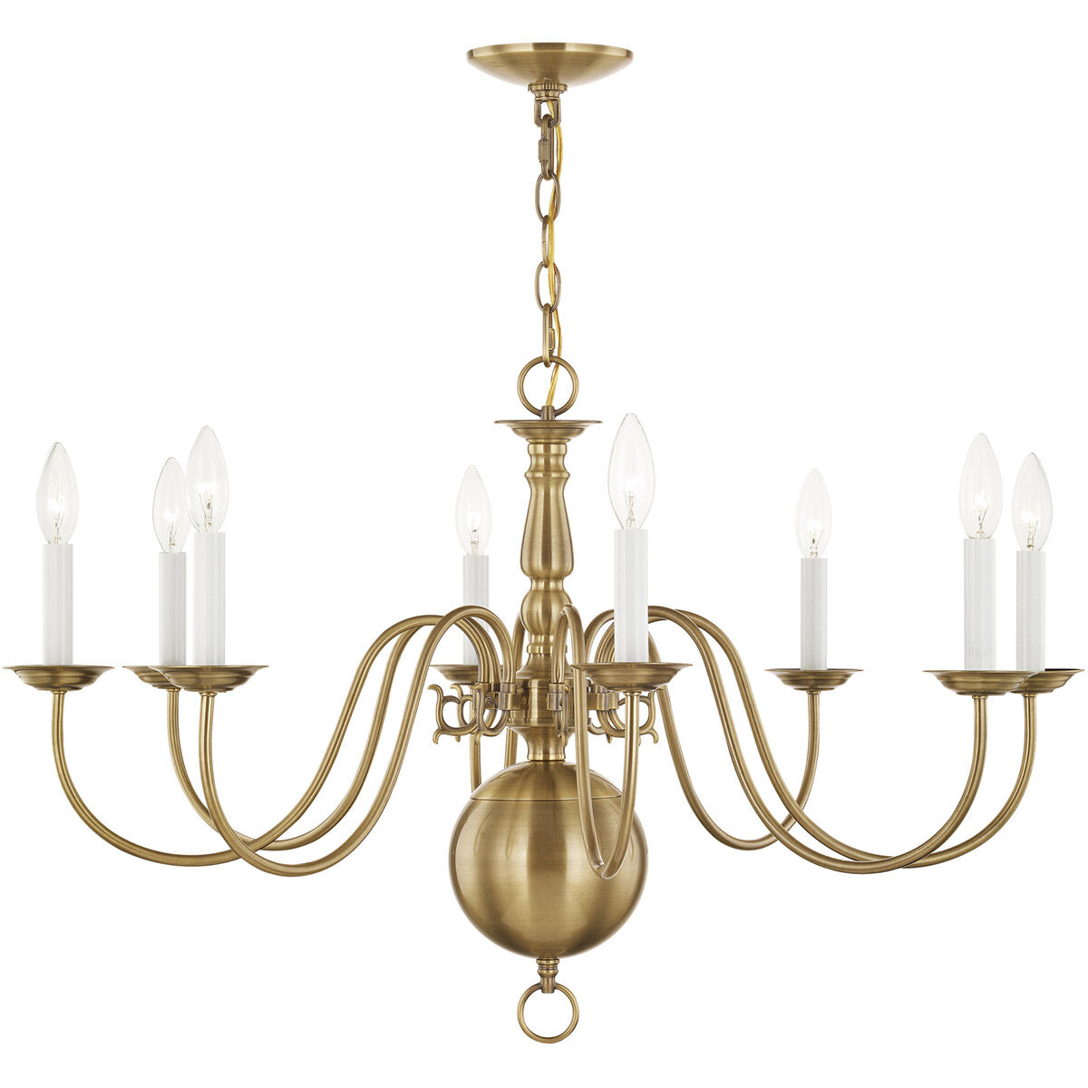 Williamsburgh 8 Light 32 inch Antique Brass Chandelier Ceiling Light