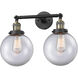 Franklin Restoration Large Beacon 2 Light 8 inch Black Antique Brass Bath Vanity Light Wall Light in Clear Glass, Franklin Restoration