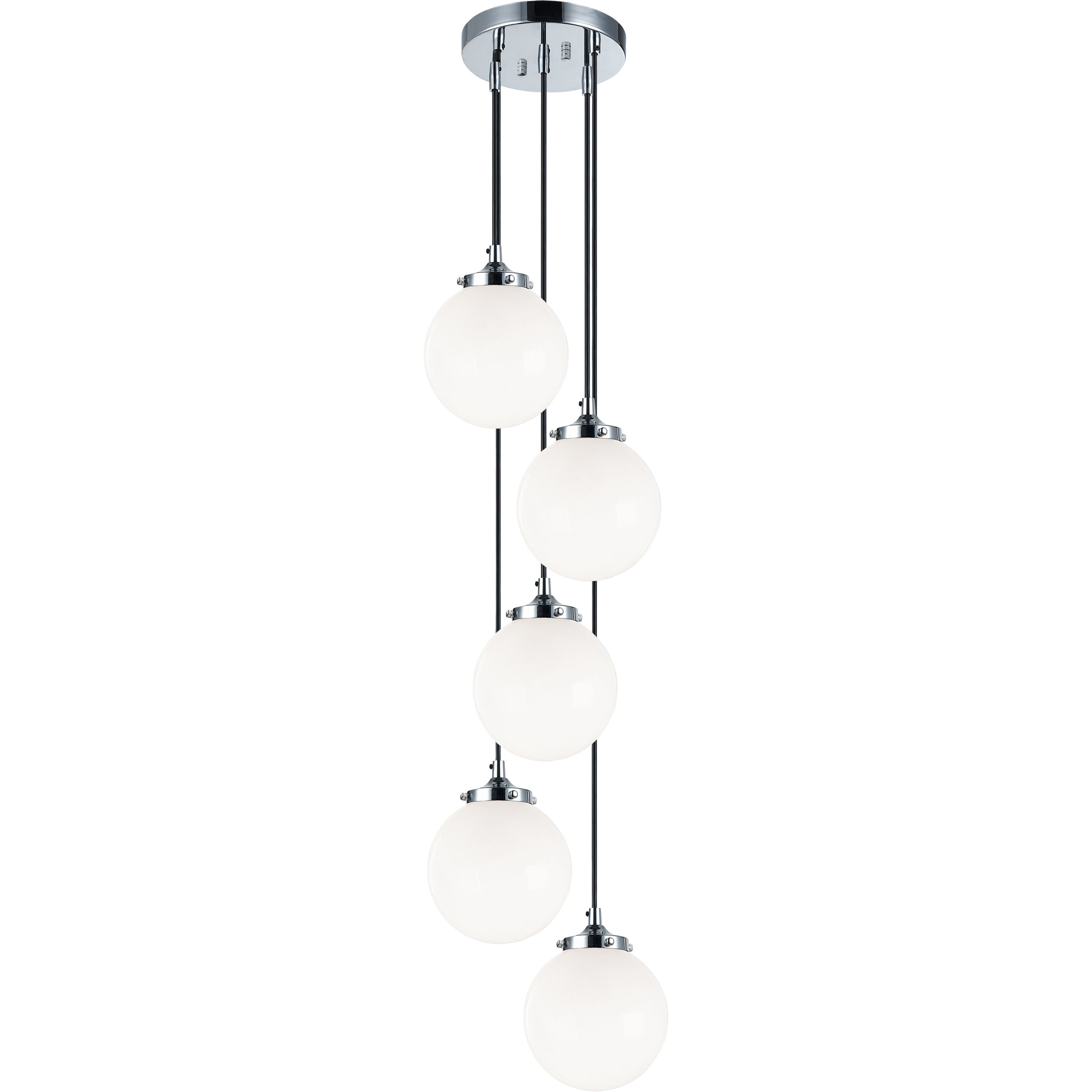 The Bougie 5 Light 13 inch Chrome Pendant Ceiling Light in Chrome and Opal Glass
