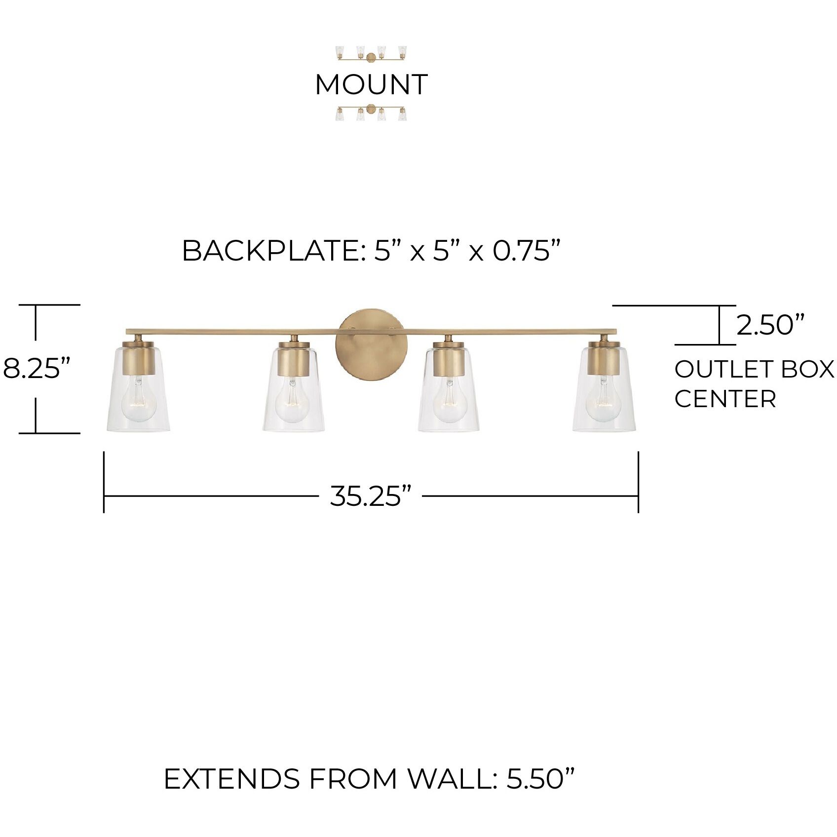 Portman 4 Light 35.25 inch Aged Brass Vanity Light Wall Light