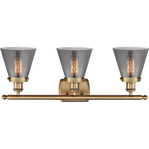 Ballston Small Cone LED 26 inch Brushed Brass Bath Vanity Light Wall Light in Plated Smoke Glass