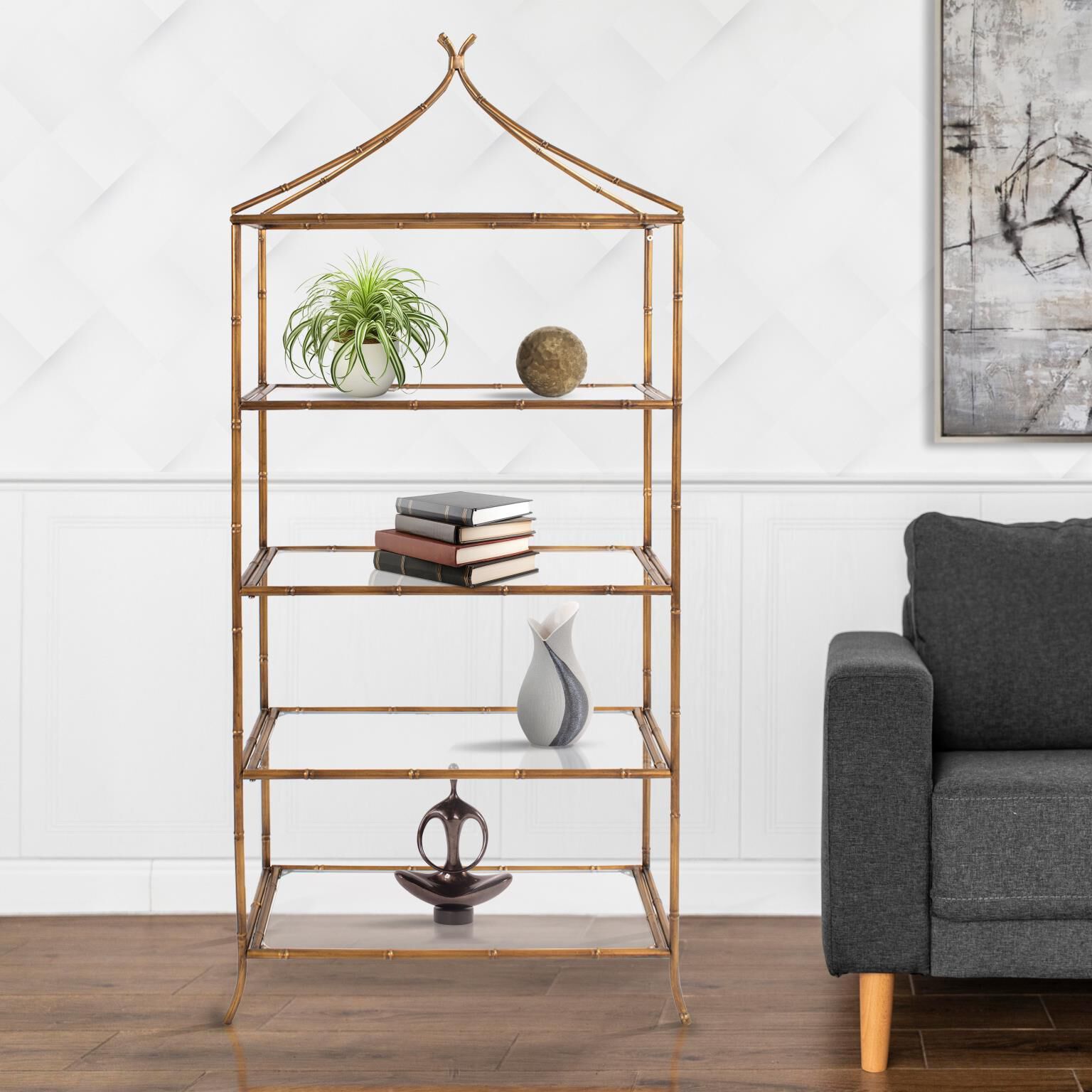 Moreau 60 X 28 inch Antique Gold Shelving, Large