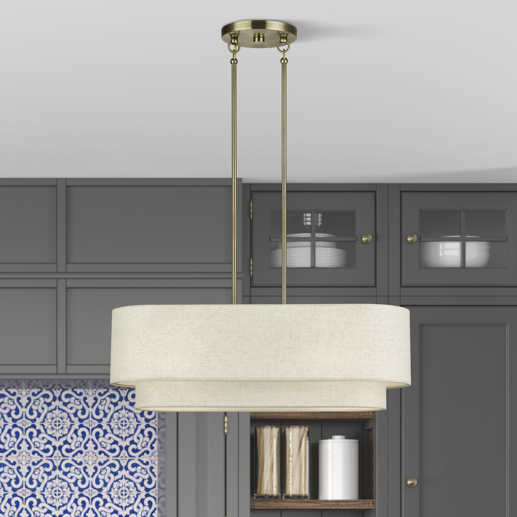 Manorwood 3 Light 30 inch Antique Brass Linear Chandelier Ceiling Light, Medium