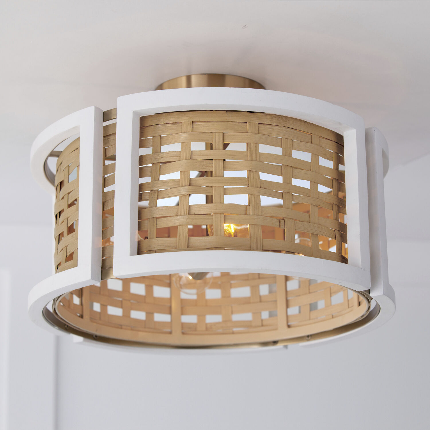 Lola 4 Light 16 inch Flat White and Matte Brass Semi-Flush Mount Ceiling Light, Convertible Dual Mount