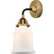 Nouveau 2 Canton Sconce Wall Light in Black Antique Brass, Matte White Glass