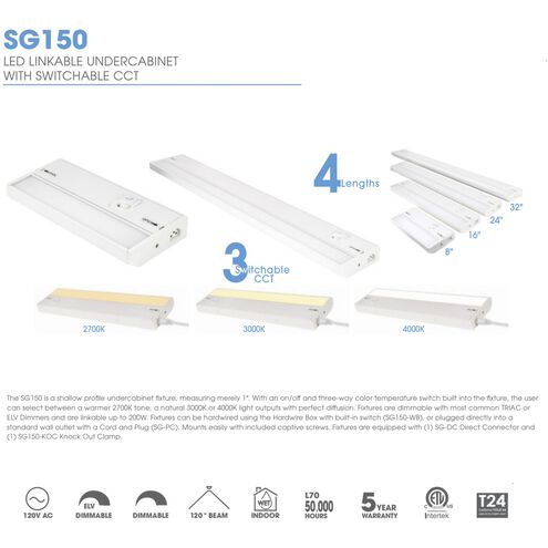 SG150 120 LED 32 inch White Under Cabinet, Linkable