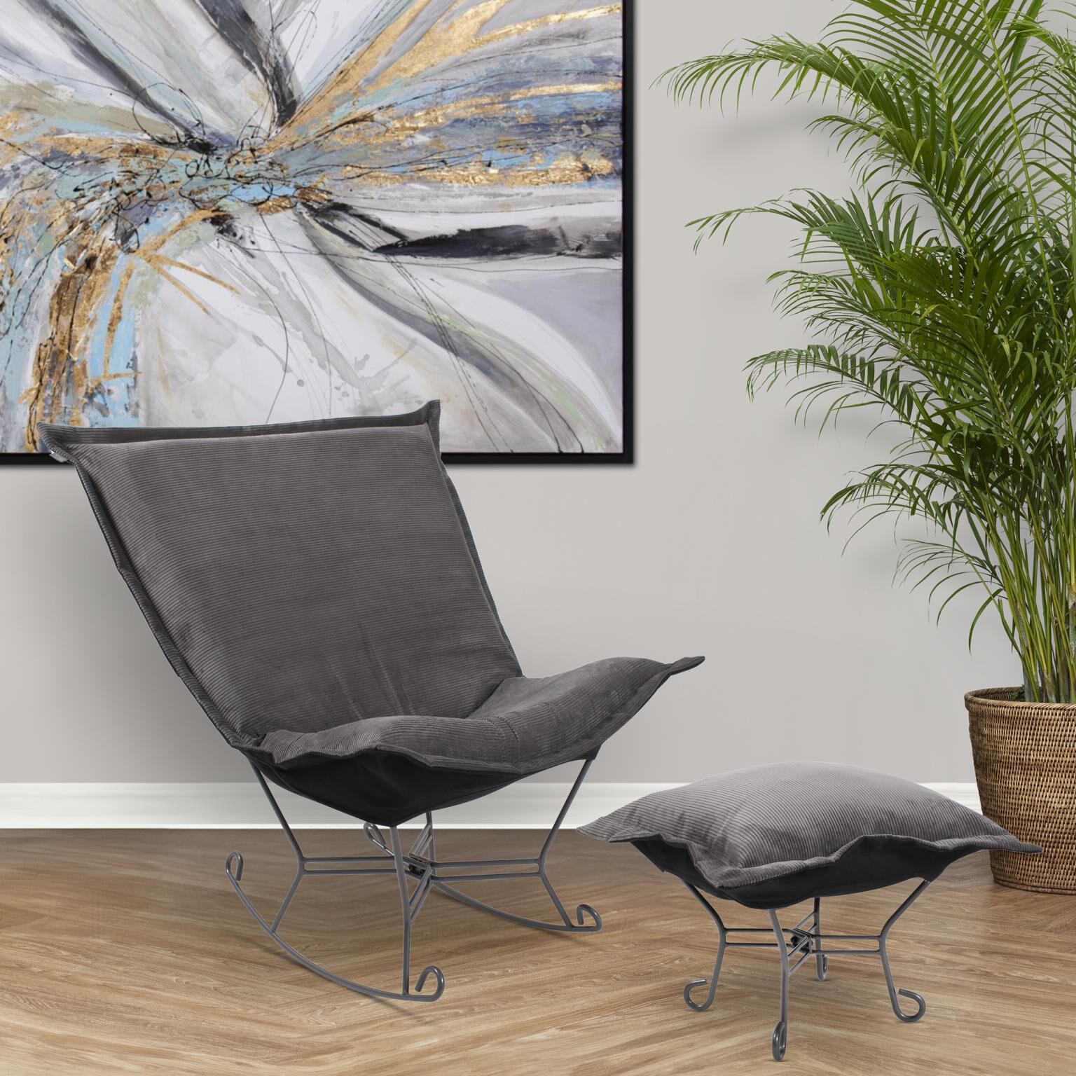 Pana 40 inch Charcoal Puff Rocker Ottoman