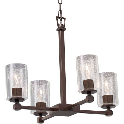 Fusion 4 Light 21 inch Dark Bronze Chandelier Ceiling Light in Cylinder with Flat Rim, Incandescent, Seeded