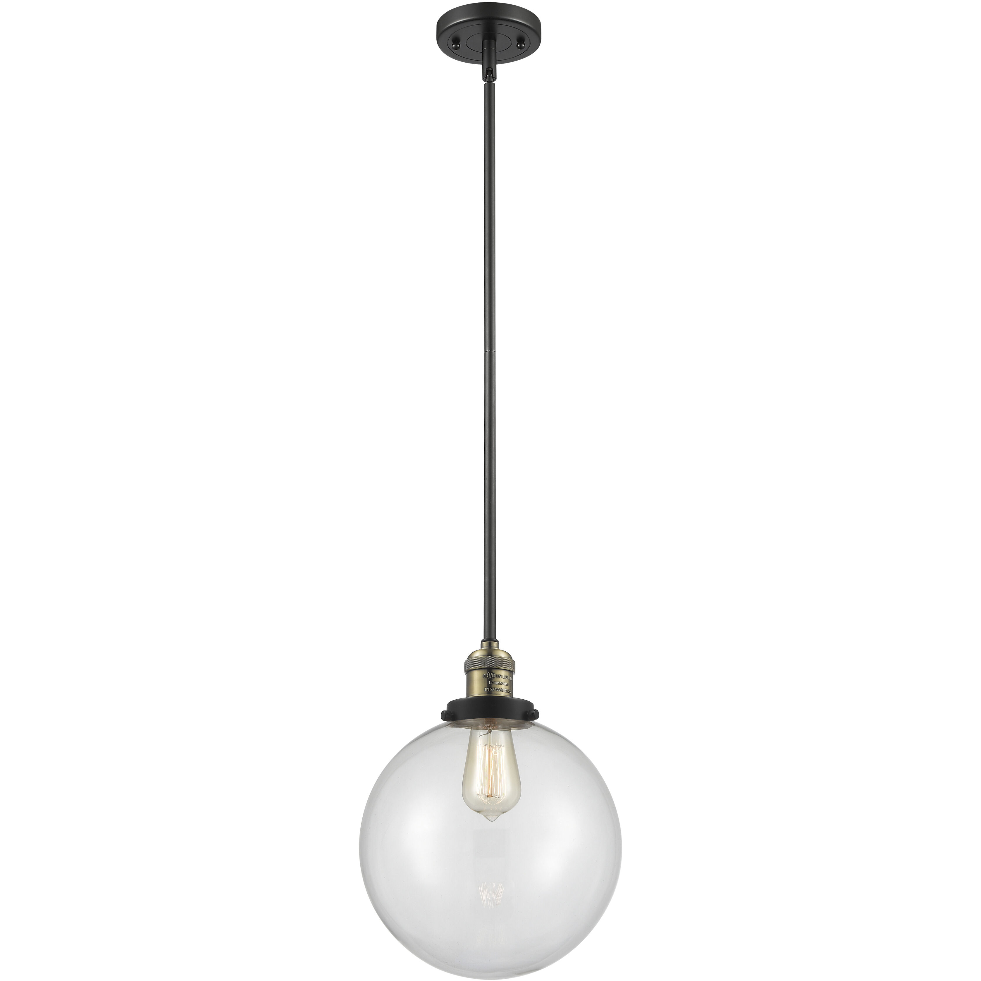 Franklin Restoration Beacon 1 Light 10 inch Black Antique Brass Mini Pendant Ceiling Light in Incandescent, Clear, Franklin Restoration