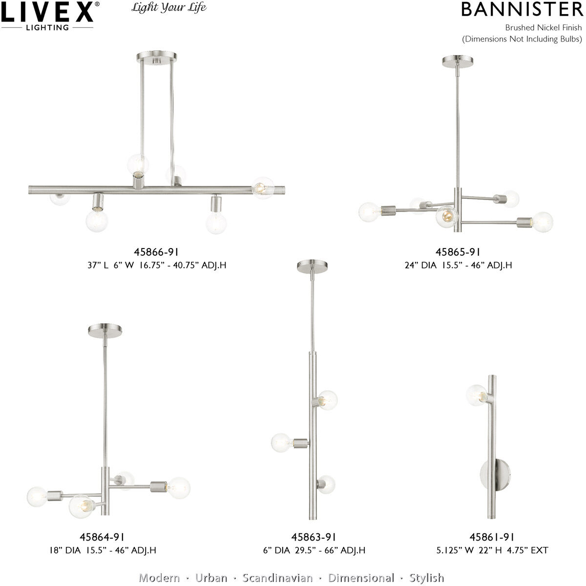 Bannister 3 Light 6 inch Brushed Nickel Pendant Ceiling Light
