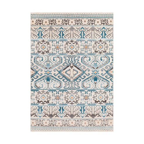 Notting Hill 35 X 24 inch Teal/Pale Blue/Charcoal/Light Gray/Burnt Orange Rugs, Rectangle