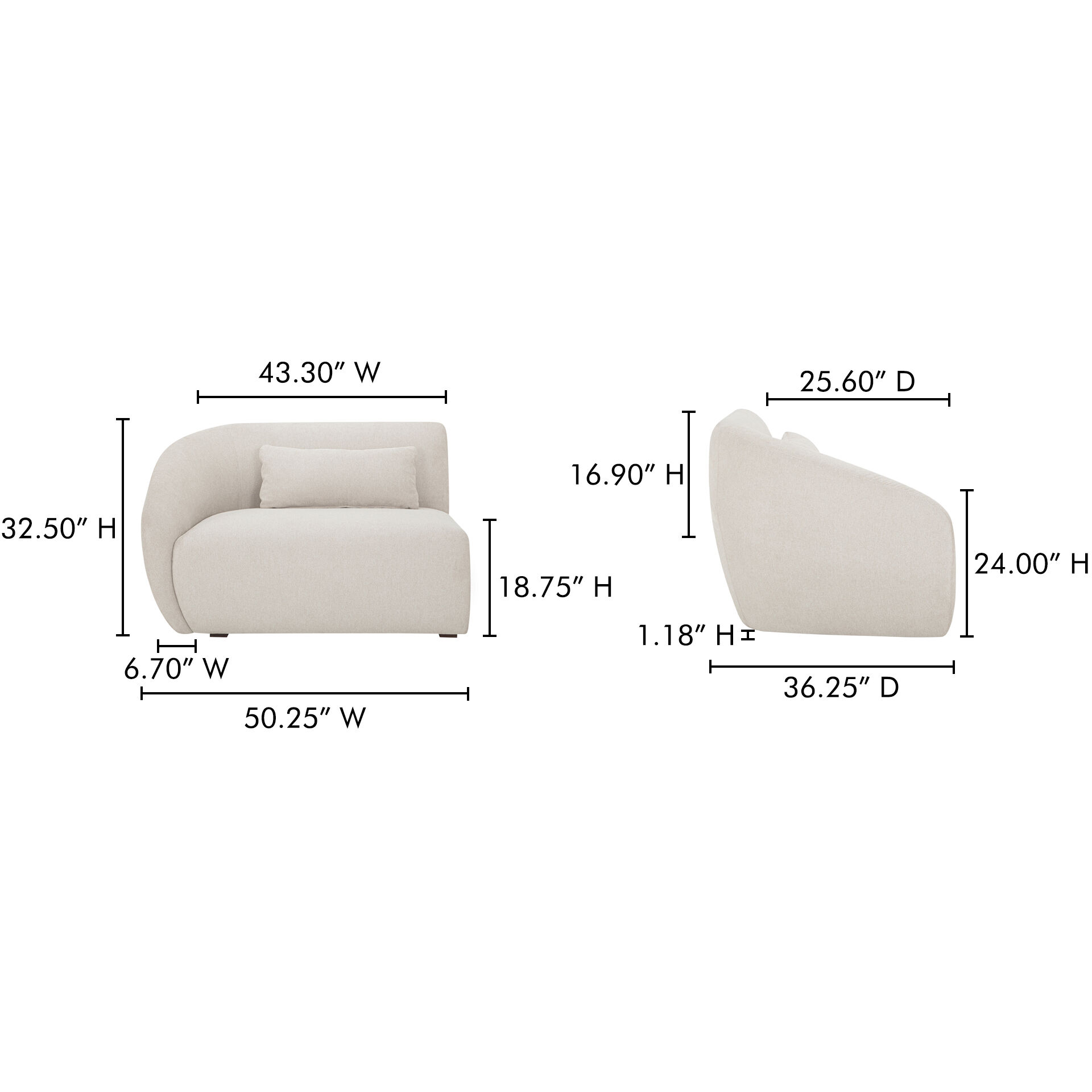 Amelia White Sofa, Left