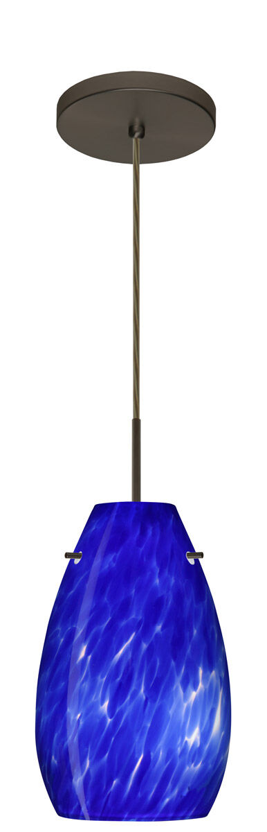 Pera LED Bronze Pendant Ceiling Light in Blue Cloud Glass