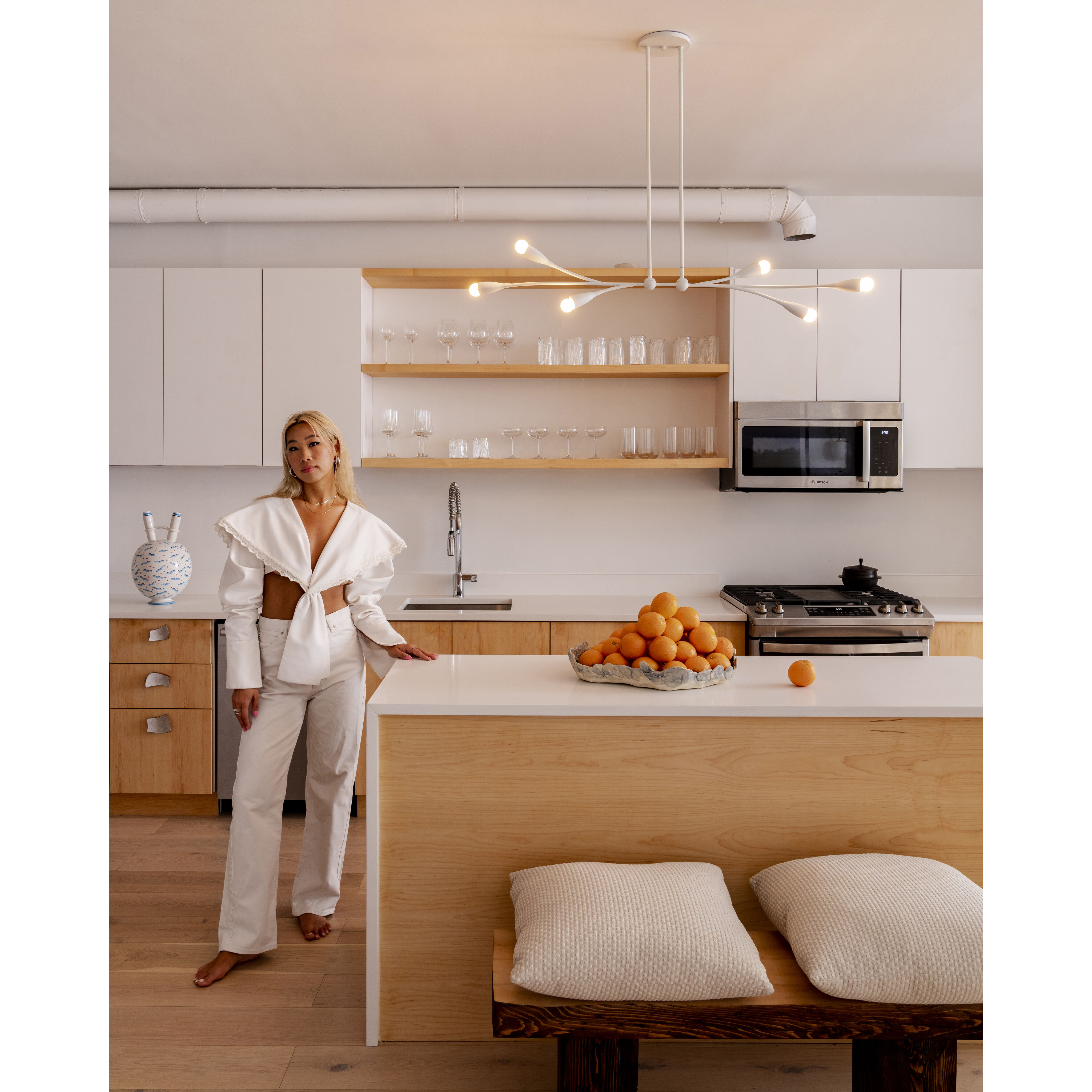 Elsa 6 Light 50 inch Textured White Linear Ceiling Light