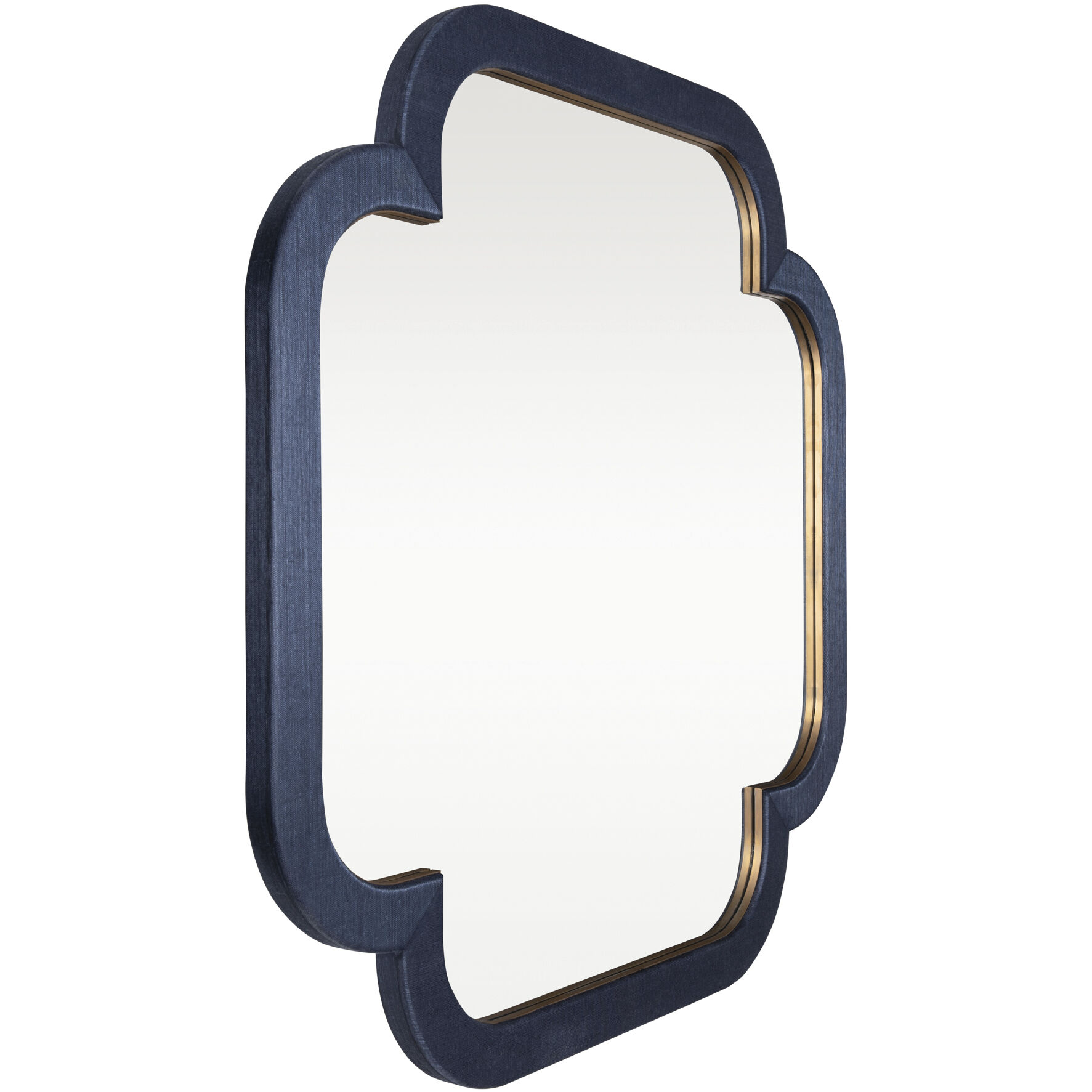 Swiss 50 X 50 inch Dark Blue Grasscloth with Weathered Brass Wall Mirror