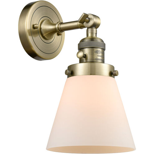 Franklin Restoration Small Cone 1 Light 6 inch Antique Brass Sconce Wall Light in Matte White Glass, Franklin Restoration