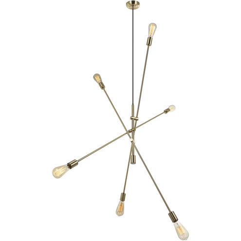 Transitional 6 Light 50 inch Aged Brass Pendant Ceiling Light