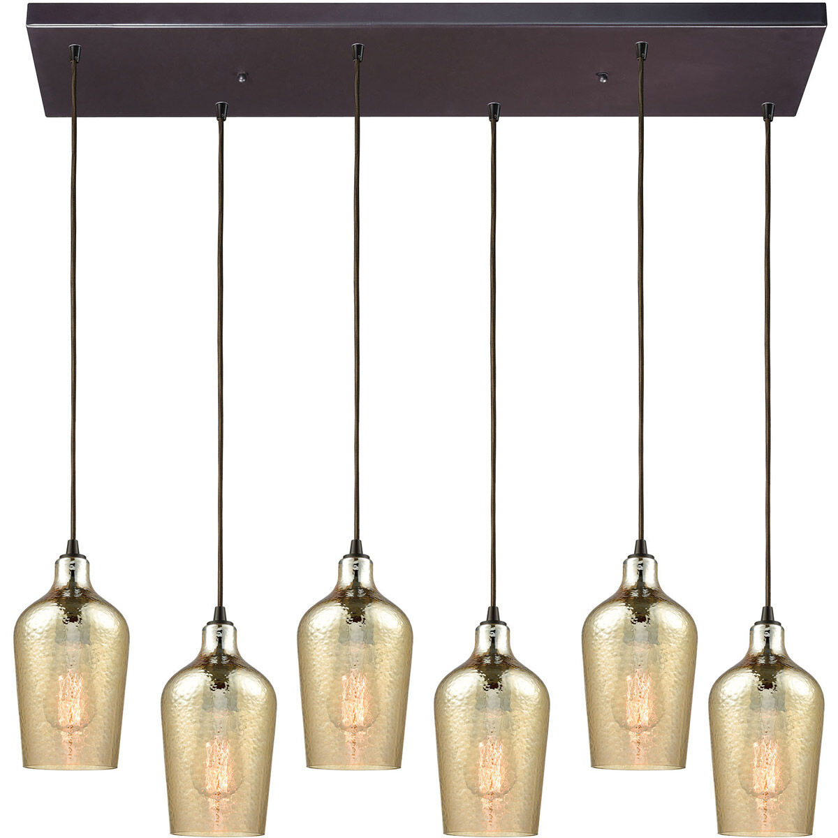 Bowery Grove 55955 ORHM Georgetown 6 Light 30 inch Oil Rubbed Bronze Mini Pendant Ceiling Light in Rectangular Canopy Rectangular
