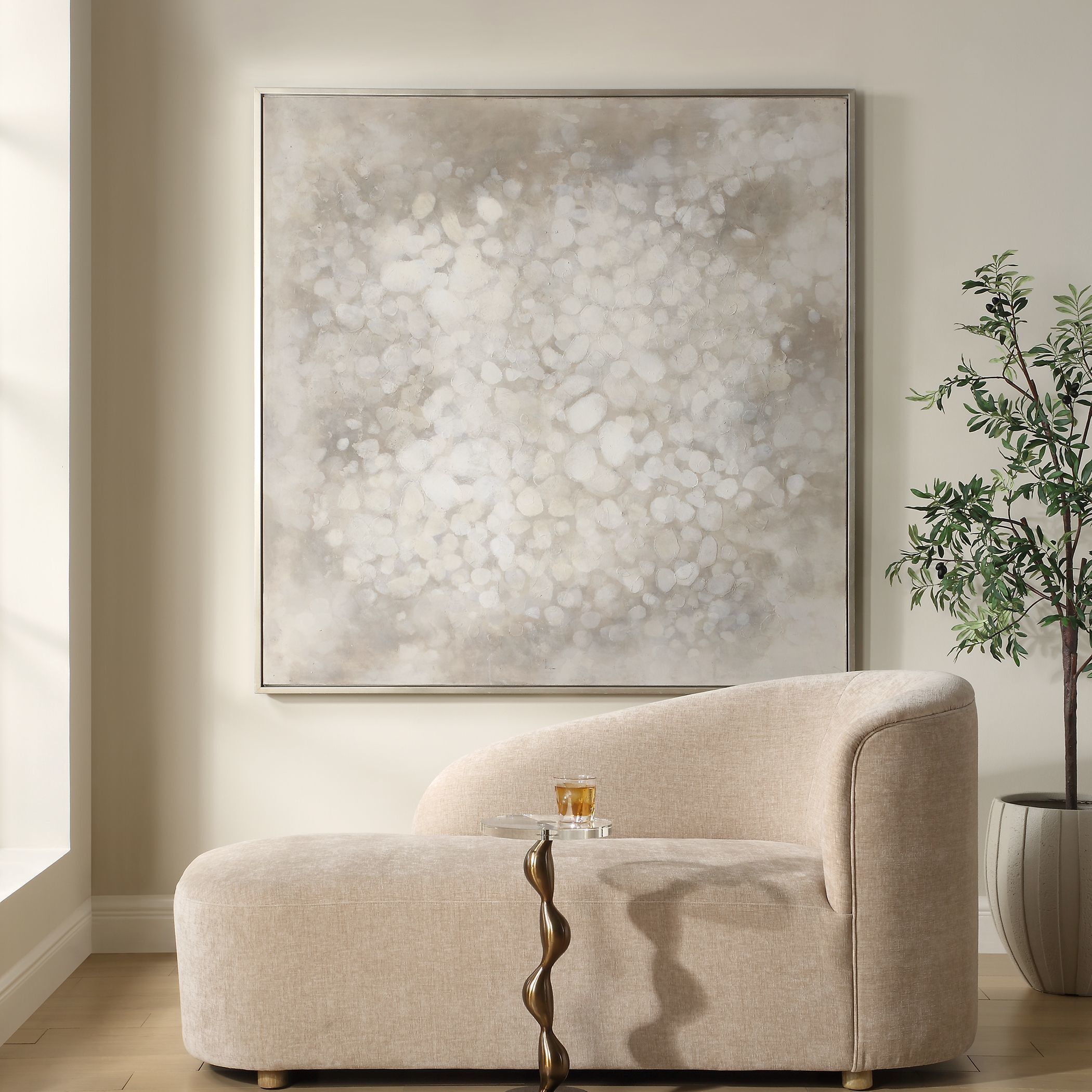 Out Of Focus Grey and White and Gold Framed Abstract Art