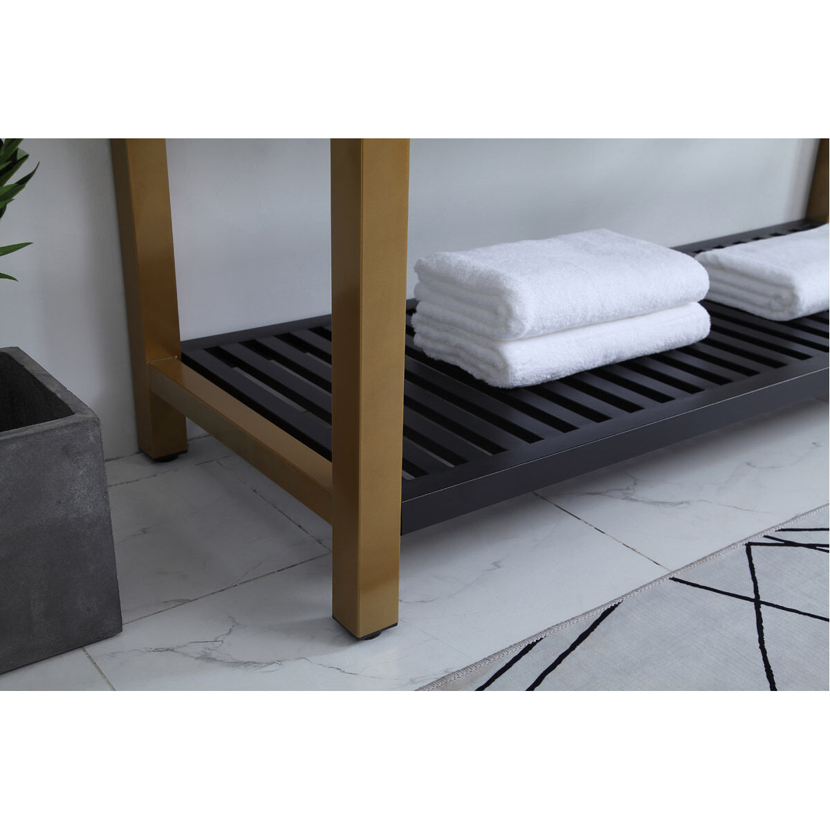 Raya 60 X 22 X 34 inch Gold and Black with White Vanity Sink Set