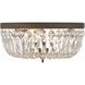 Waltham 3 Light 14 inch English Bronze Flush Ceiling Light in Clear Hand Cut
