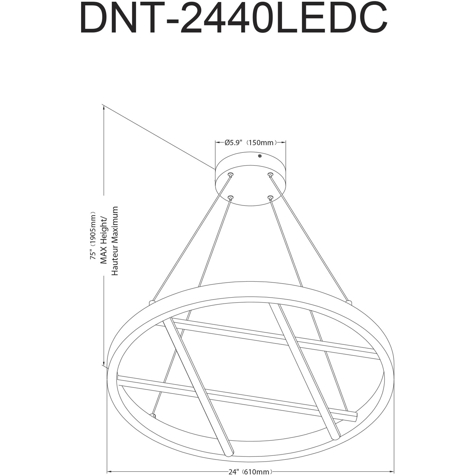 Dante LED 24 inch Polished Chrome Chandelier Ceiling Light