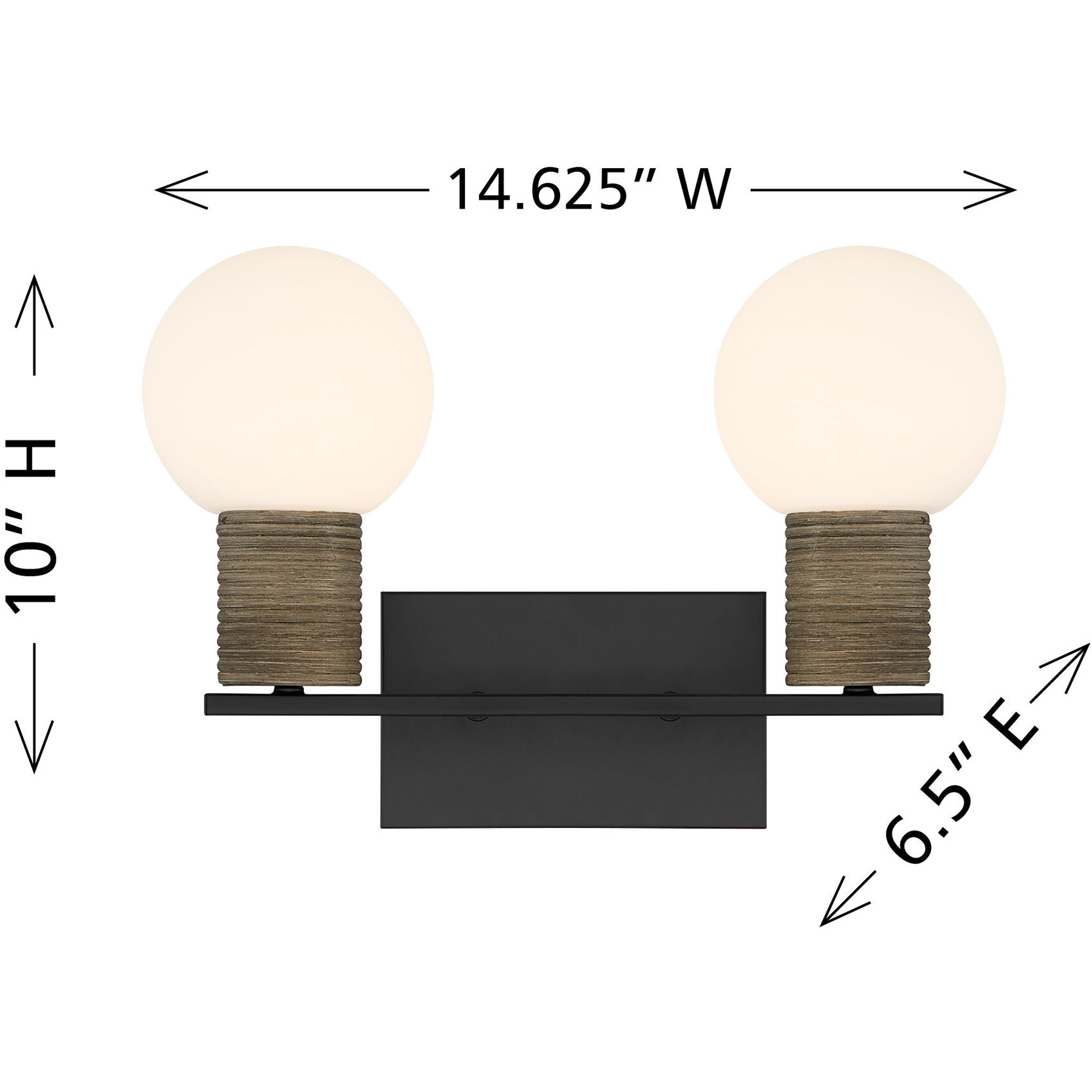 Jarrell 2 Light 14.63 inch Matte Black Bathroom Vanity Light Wall Light