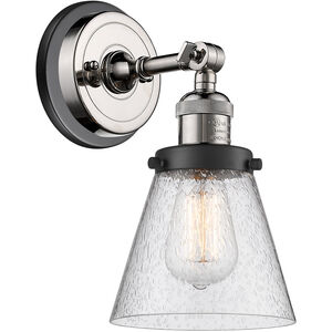 Franklin Restoration Small Cone 1 Light 6 inch Polished Nickel Sconce Wall Light in Seedy Glass