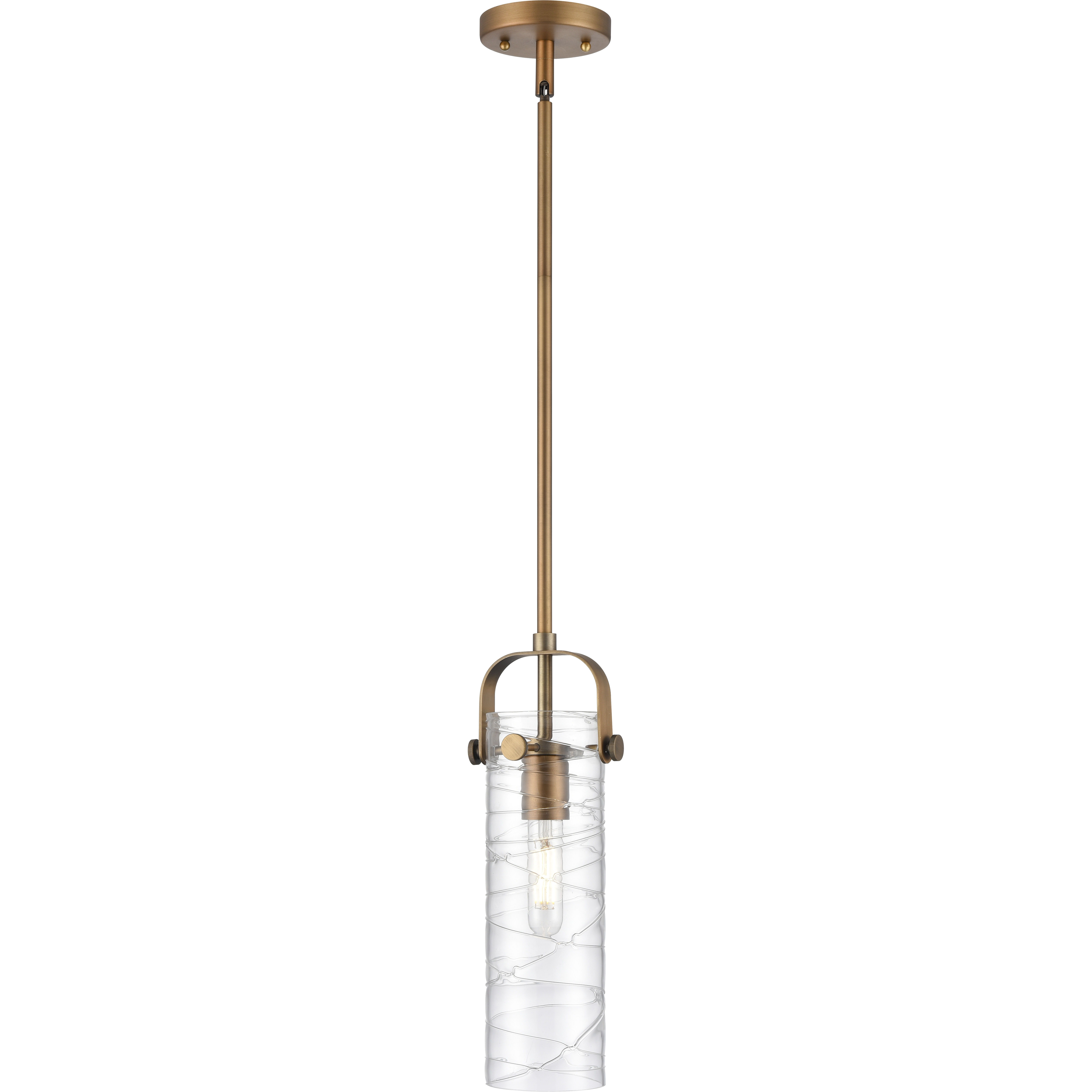 Pilaster II Cylinder 1 Light 5 inch Brushed Brass Pendant Ceiling Light in Deco Swirl Glass