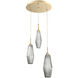 Aalto LED 17.3 inch Gilded Brass Chandelier Ceiling Light in Optic Rib Smoke, 2700K LED, Round Multi-Port