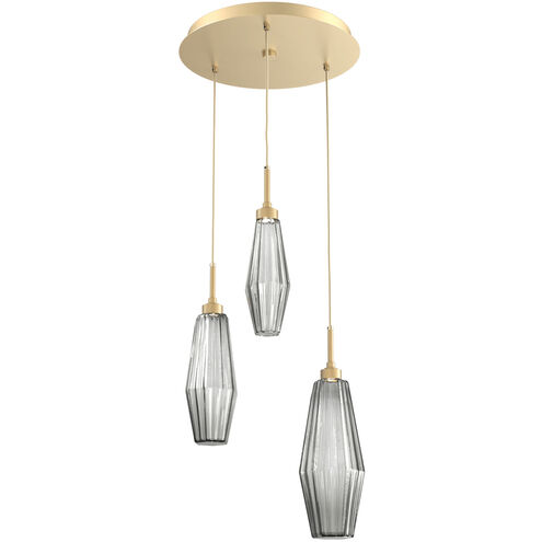 Aalto LED 17.3 inch Gilded Brass Chandelier Ceiling Light in Optic Rib Smoke, 2700K LED, Round Multi-Port