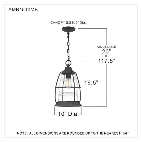 Admiral 1 Light 10 inch Mottled Black Mini Pendant Ceiling Light, Small