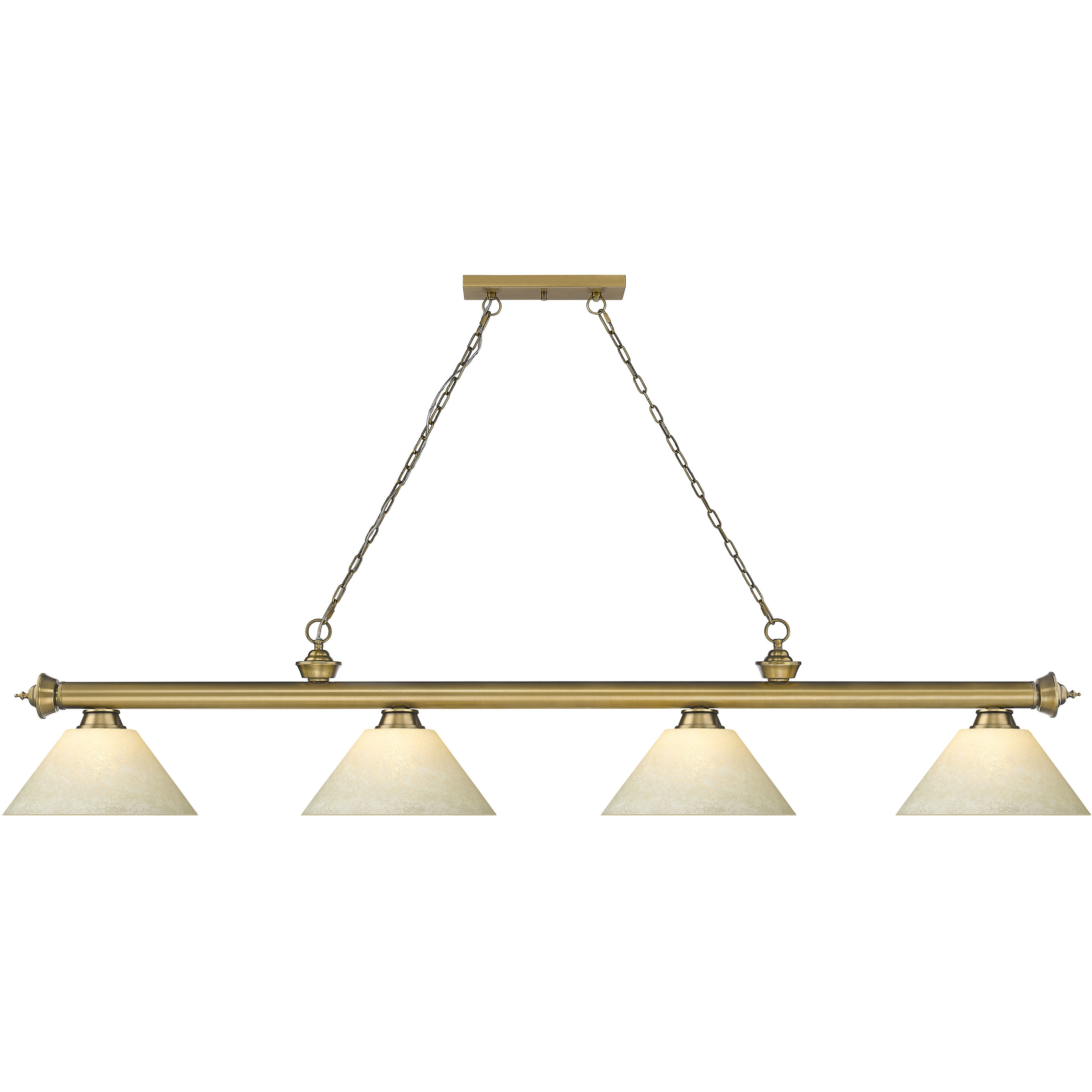 Cordon 4 Light 81.25 inch Rubbed Brass Billiard Ceiling Light in Golden Mottle Glass