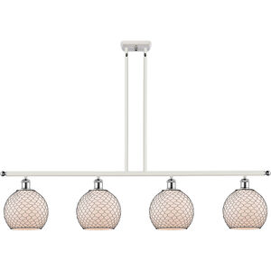 Ballston Farmhouse Chicken Wire 4 Light 48 inch White and Polished Chrome Island Light Ceiling Light in White Glass with Black Wire, Ballston