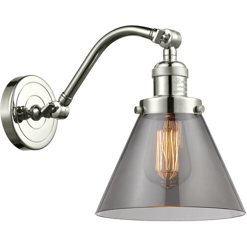 Franklin Restoration Large Cone 1 Light 8 inch Polished Nickel Sconce Wall Light in Plated Smoke Glass, Franklin Restoration