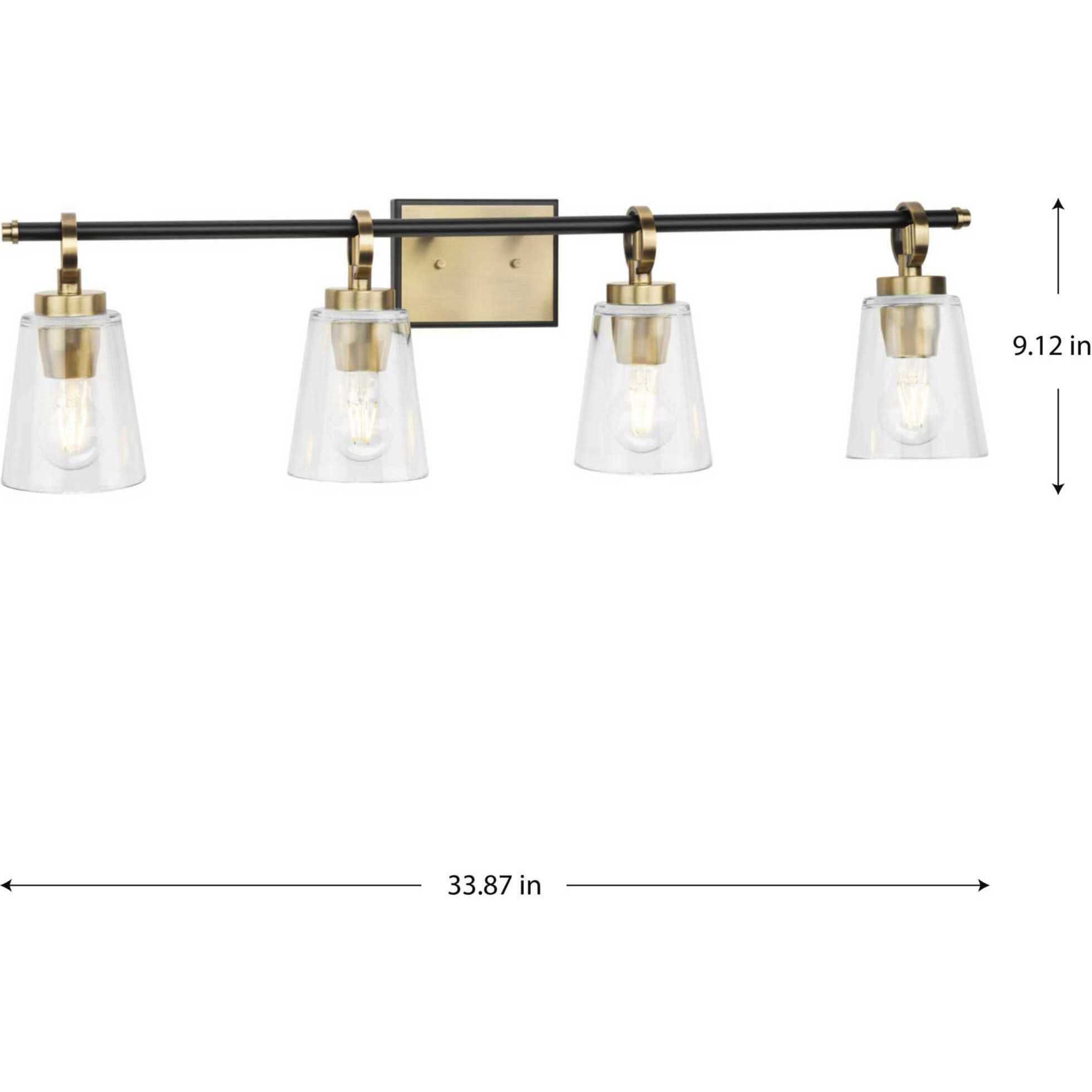 Cassell 4 Light 33.87 inch Vintage Brass Bathroom Vanity Light Wall Light