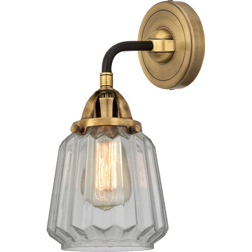 Nouveau 2 Chatham Sconce Wall Light in Black Antique Brass, Clear Glass