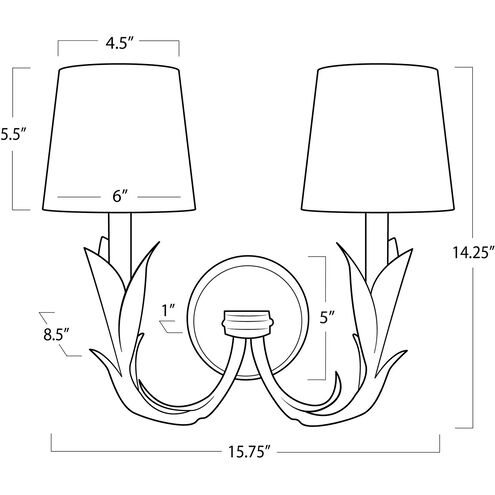 River Reed 2 Light 15.75 inch Gold Wall Sconce Wall Light, Double