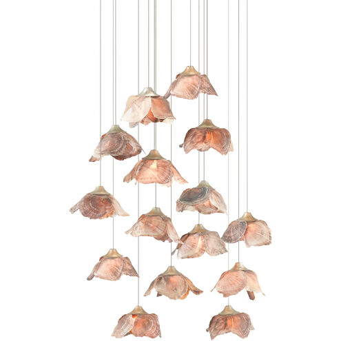 Catrice 15 Light 27 inch Silver/Contemporary Silver Leaf/Natural Shell Multi-Drop Pendant Ceiling Light