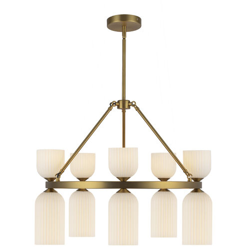 Alora Mood Nelly 10 Light 25.88 inch Brushed Gold Chandelier Ceiling Light in Glossy Opal Ribbed Glass Shade