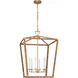 Chapman & Myers Darlana5 LED 29 inch Antique-Burnished Brass and Natural Rattan Wrapped Lantern Ceiling Light, XL