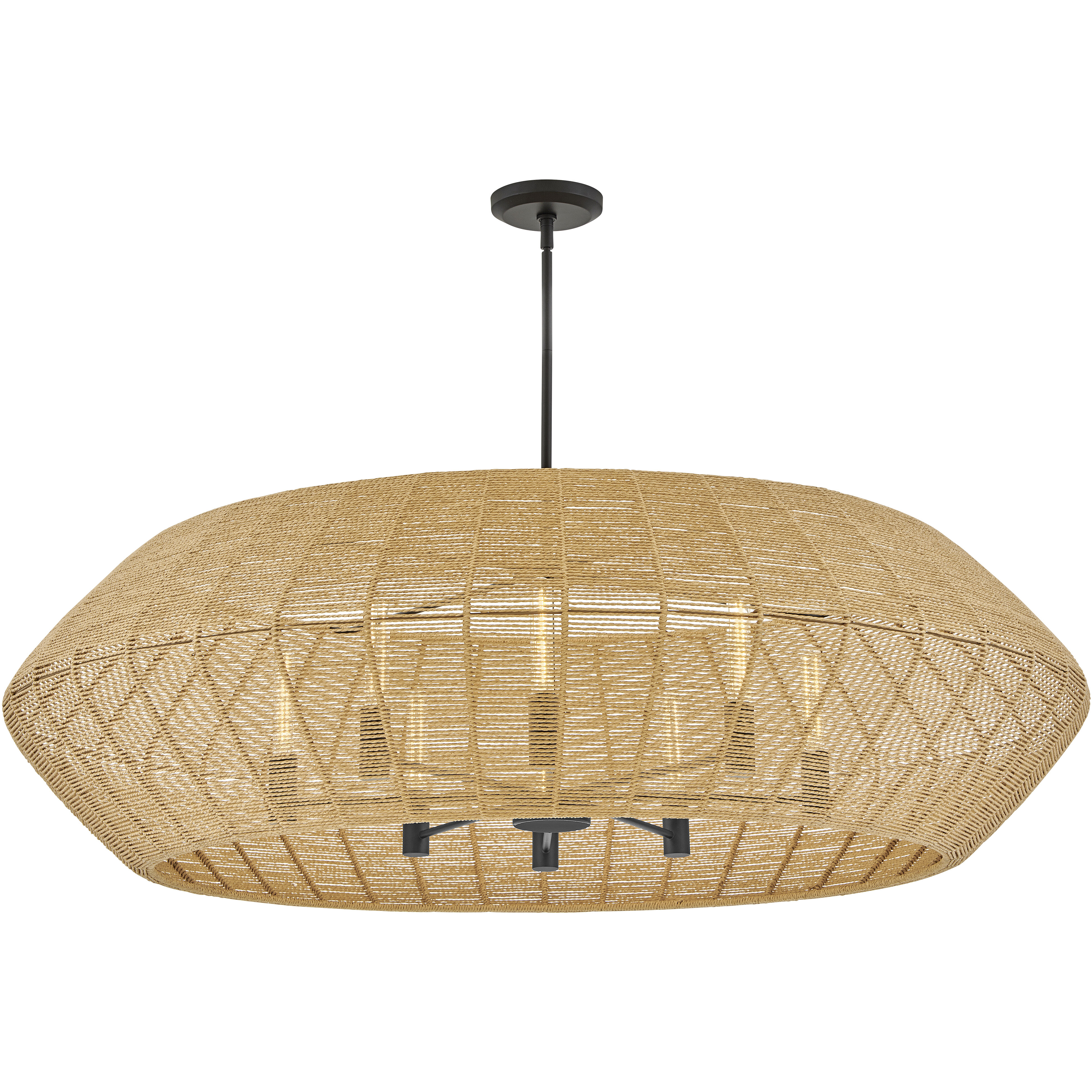 Lisa McDennon Luca 8 Light 60 inch Black / Camel Rattan Chandelier Ceiling Light, Drum