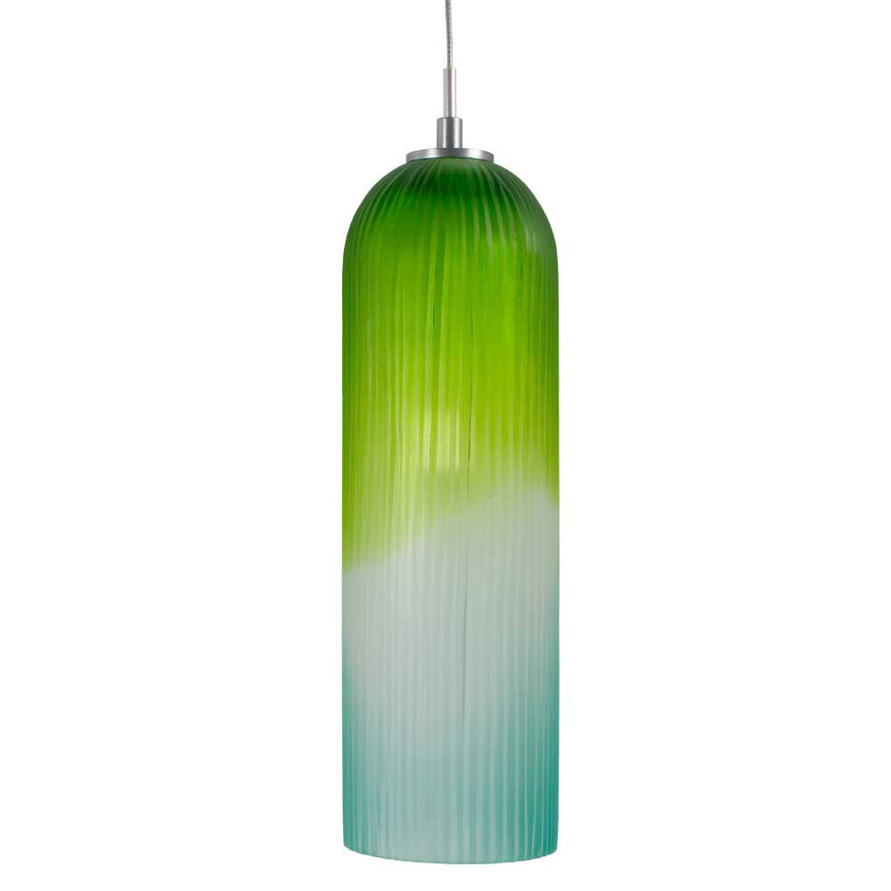 Envisage Vi 1 Light 3.5 inch Satin Nickel Mini Pendant Ceiling Light in Grooved Blue Green
