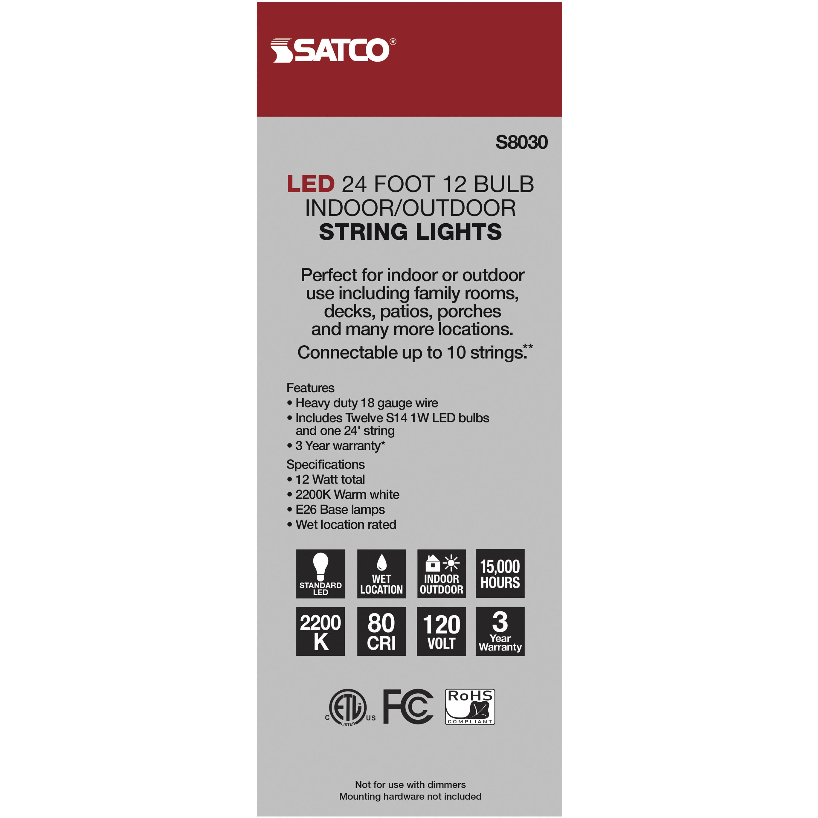 Lumos 12 Light LED 24 foot Black LED String Lights