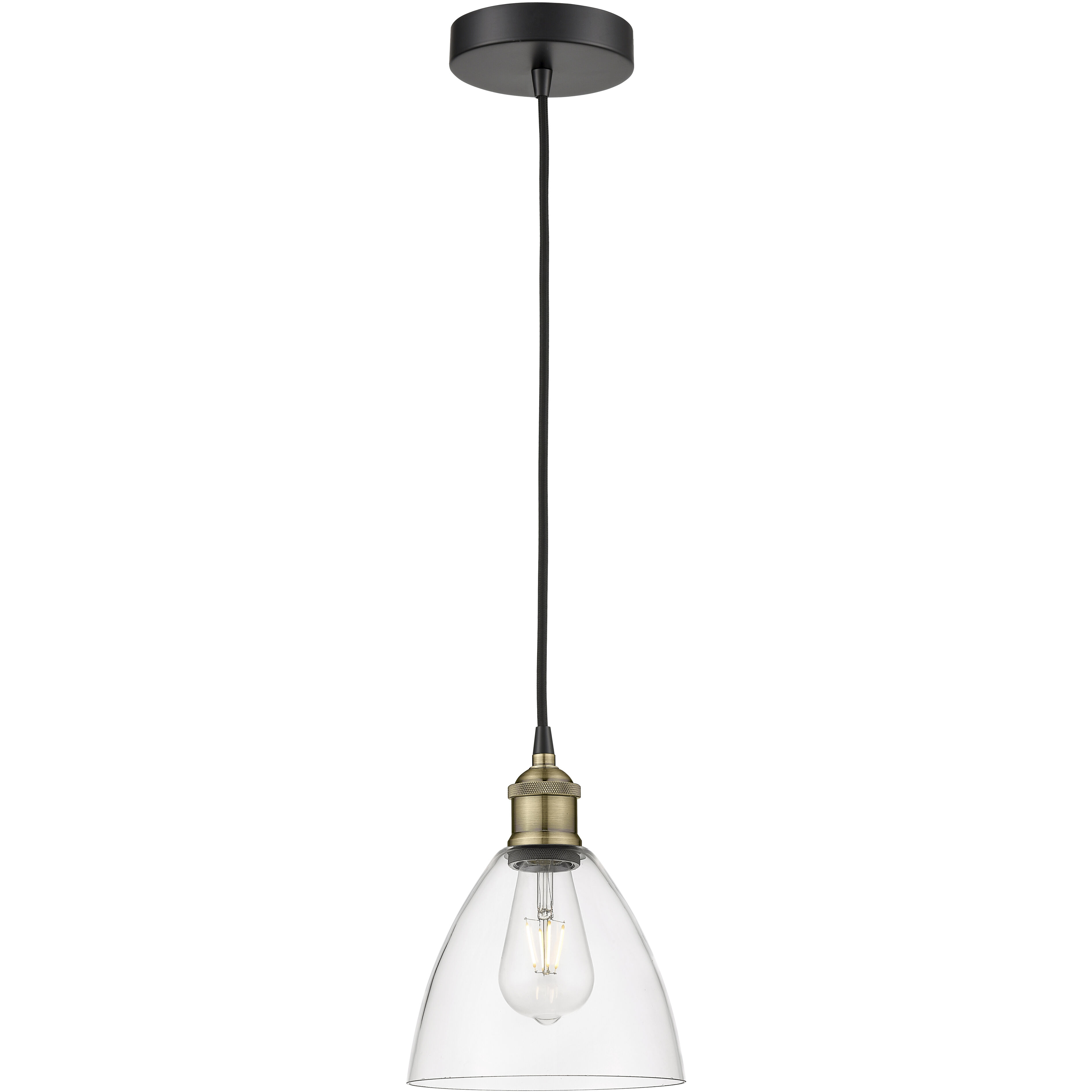 Edison Dome 1 Light 7.5 inch Black Antique Brass Mini Pendant Ceiling Light in Clear Glass