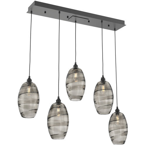 Ellisse 5 Light Matte Black Linear Pendant Ceiling Light in Ellisse Smoke, Multi-Port