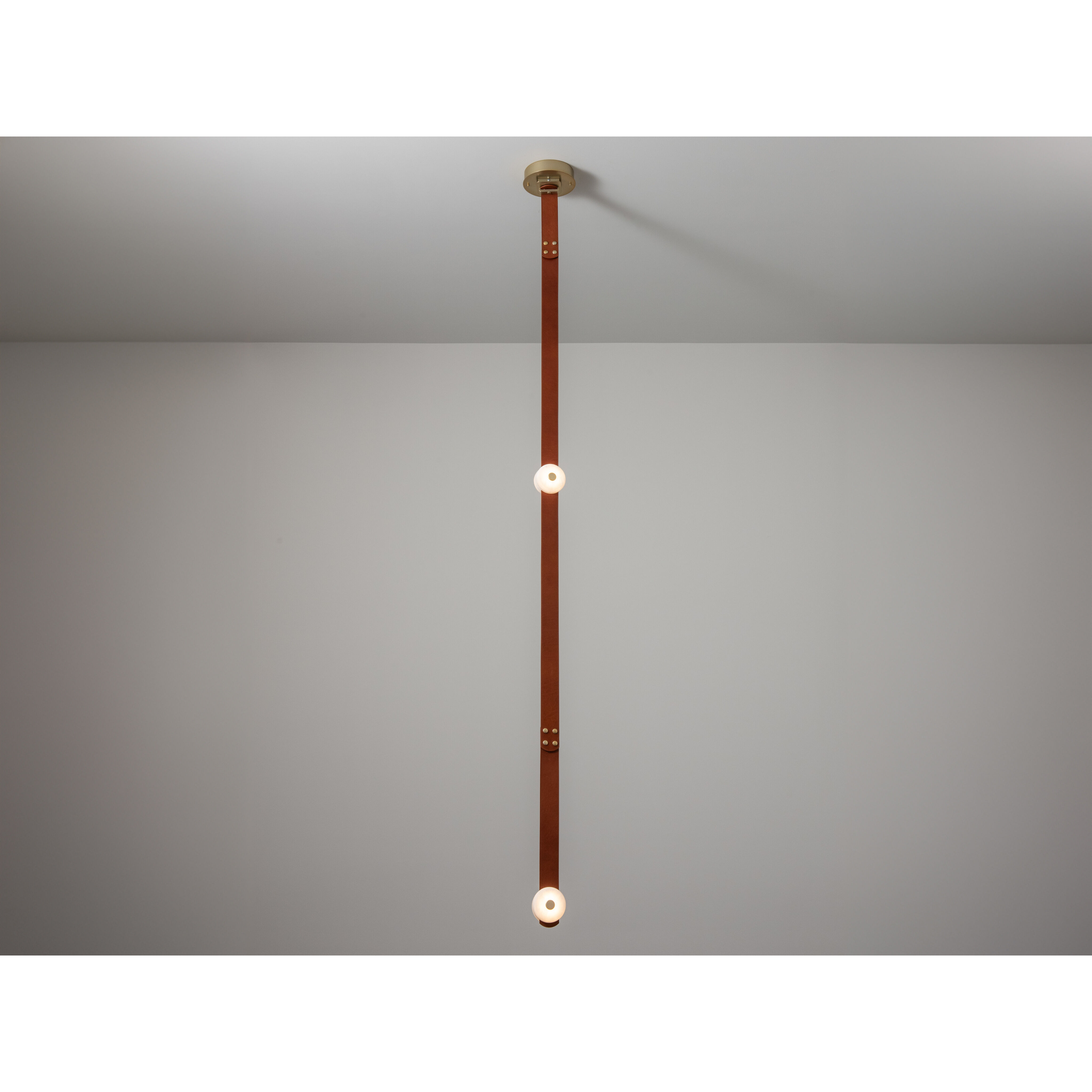 Art & Alchemy SNAPS LED 4 inch Modern Brass Pendant Ceiling Light in Chestnut Leather with Alabaster, Small