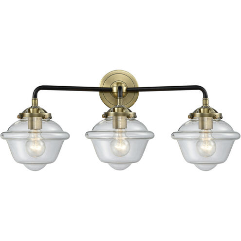 Nouveau Small Oxford LED 26 inch Black Antique Brass Bath Vanity Light Wall Light in Clear Glass, Nouveau