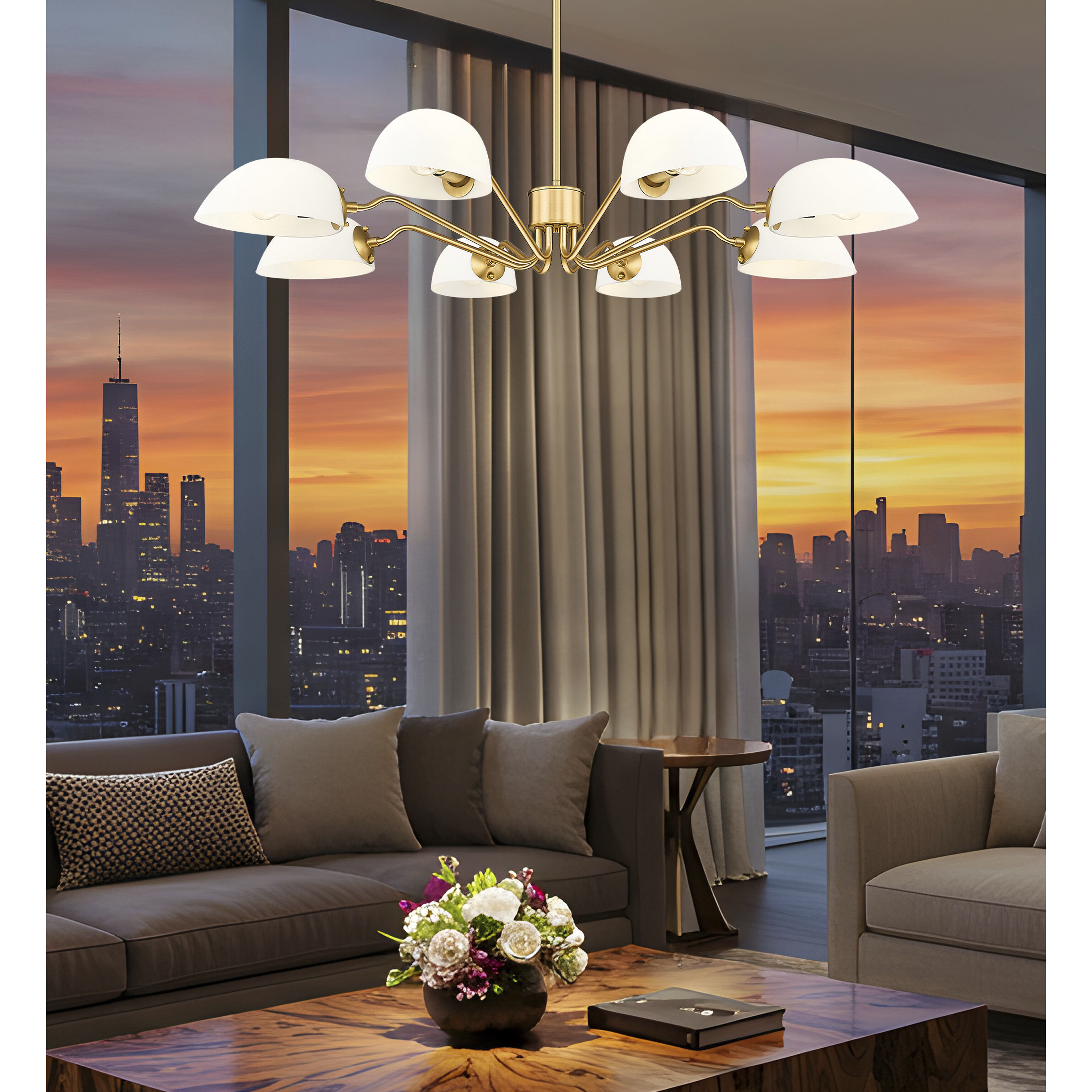 Breton 8 Light 46 inch Modern Gold Chandelier Ceiling Light